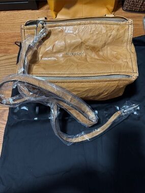 Givenchy Pandora Mustard wrinkly Leather Crossbody Bag with Silver Zip